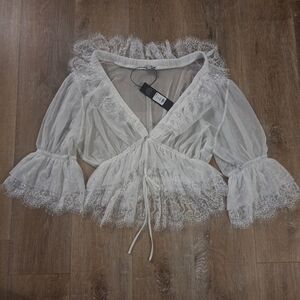 Fashion Nova White Sexy Lace Top Women's Size Medium NWT